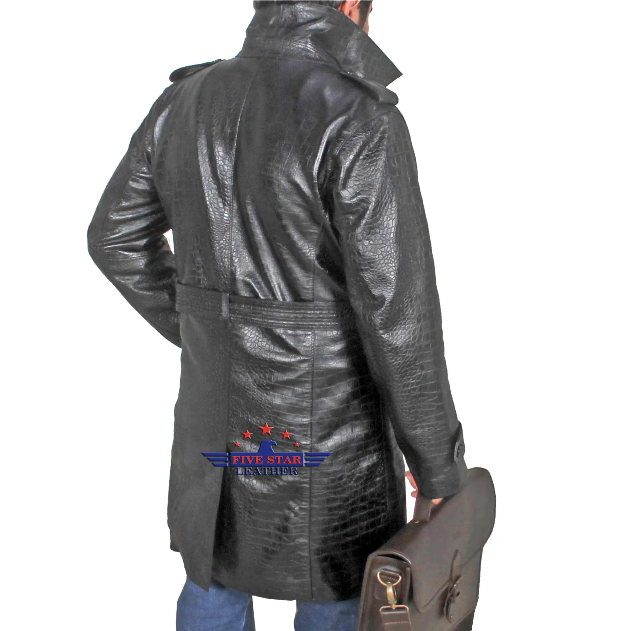 Men Real Hide Sheep Leather Embossed With Crocodile Texture Jacket Coat