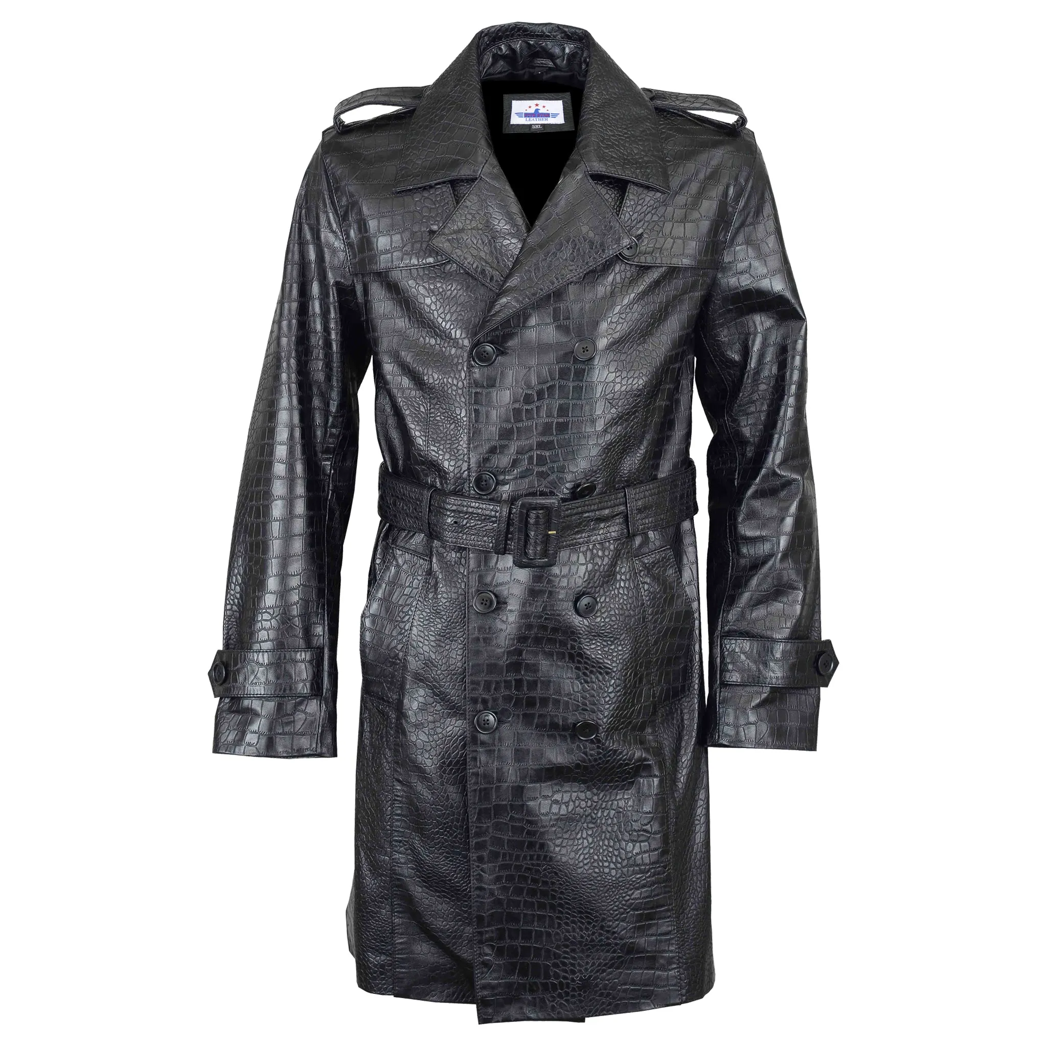 Men Real Hide Sheep Leather Embossed With Crocodile Texture Jacket Coat