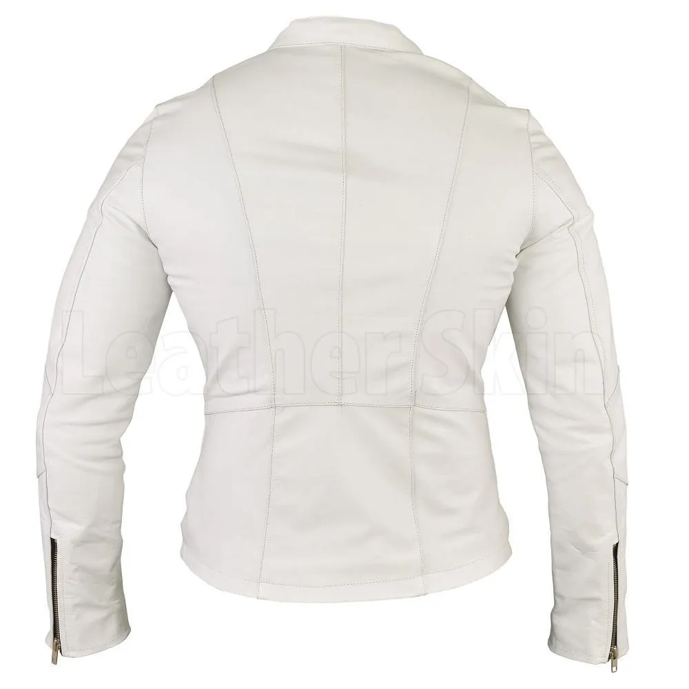 Men White Brando Quilted Biker Motorcycle Leather Jacket