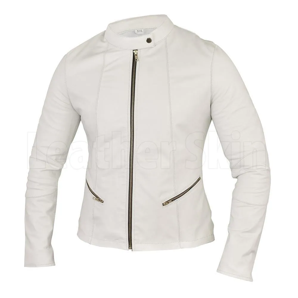 Men White Brando Quilted Biker Motorcycle Leather Jacket