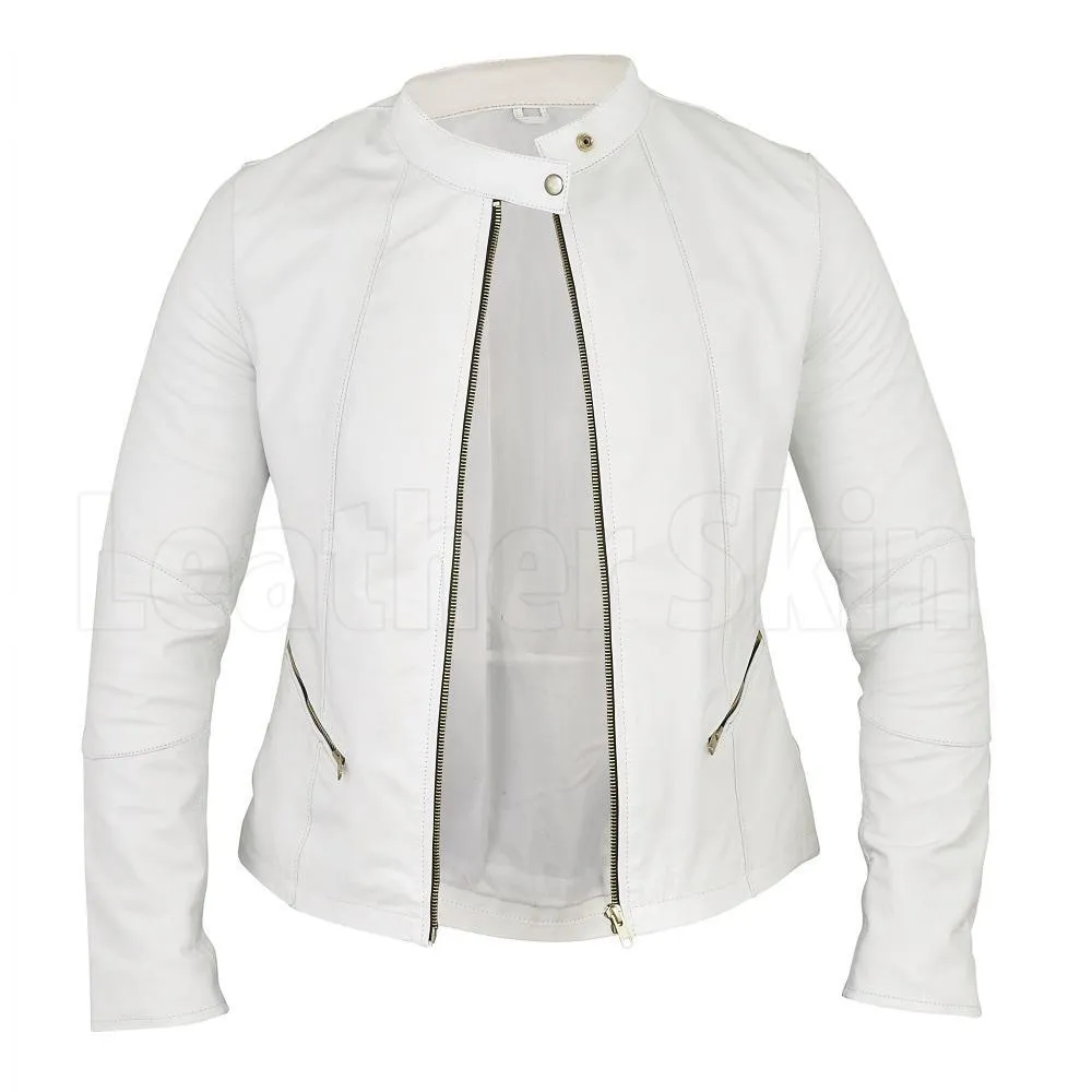 Men White Brando Quilted Biker Motorcycle Leather Jacket