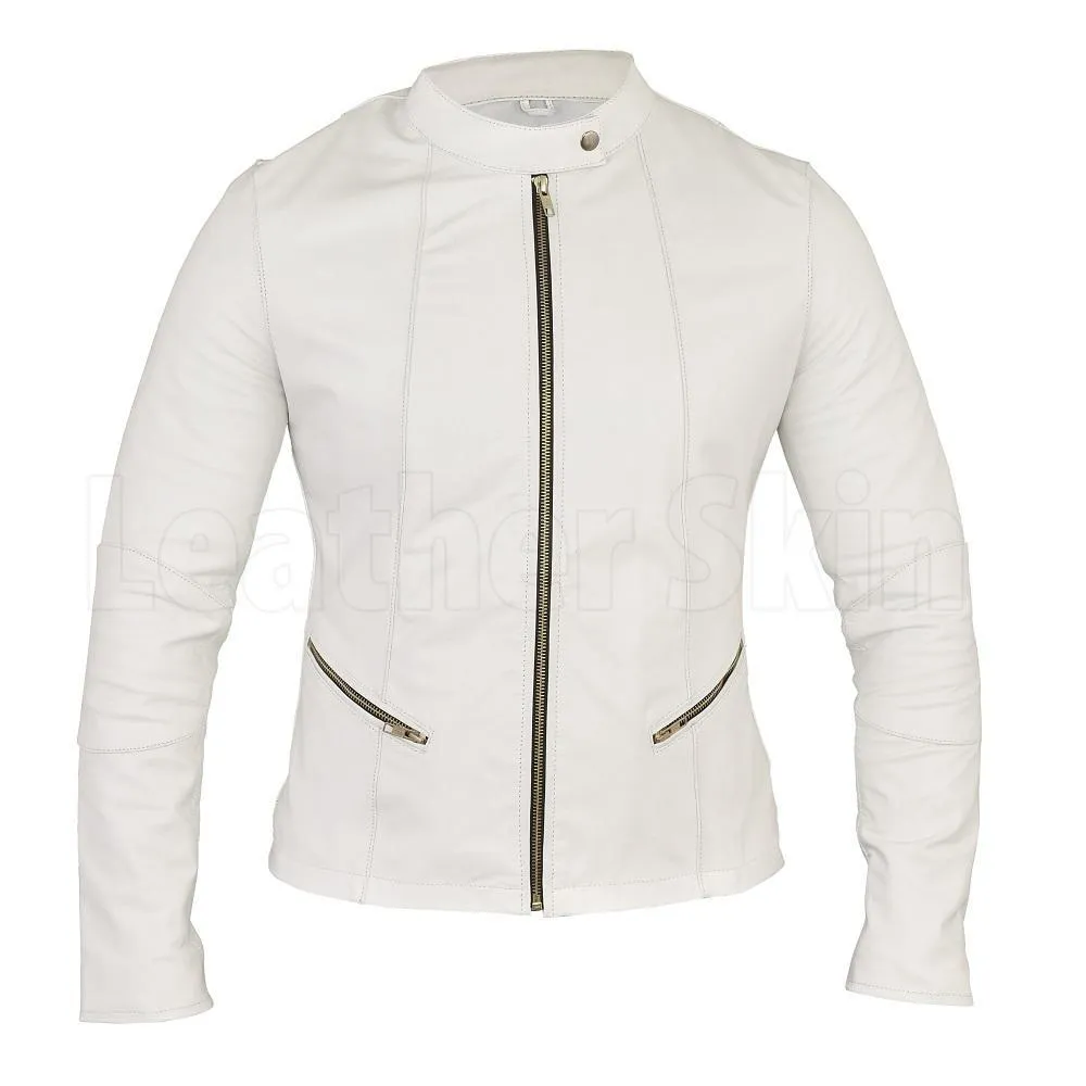 Men White Brando Quilted Biker Motorcycle Leather Jacket