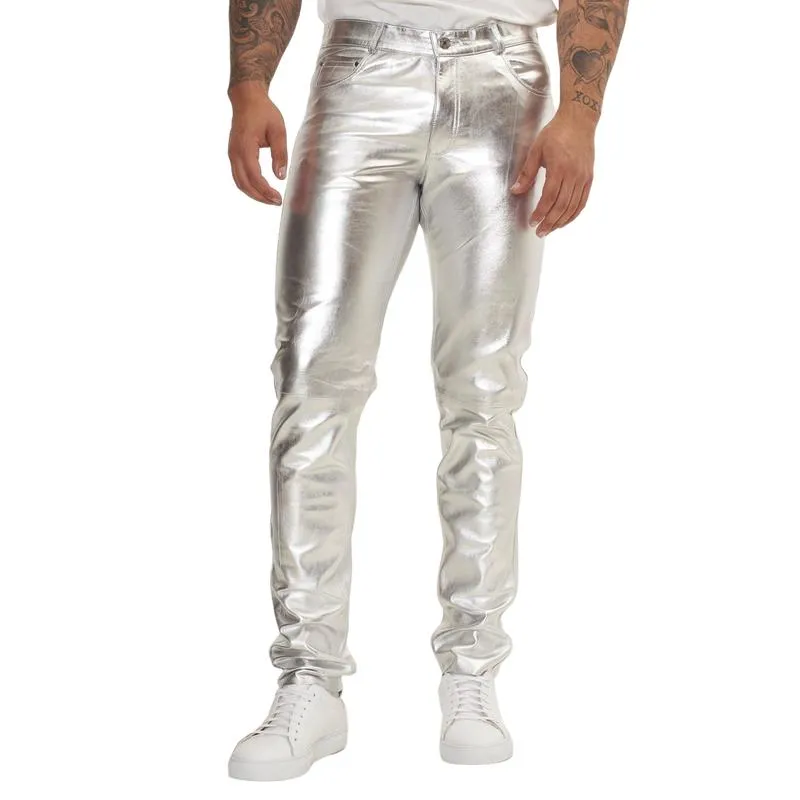 Men's Stylish Casual Shiny Leather Pants 66677556F