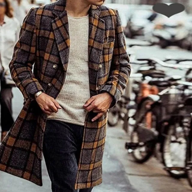 Men's Wool Plaid Overcoat