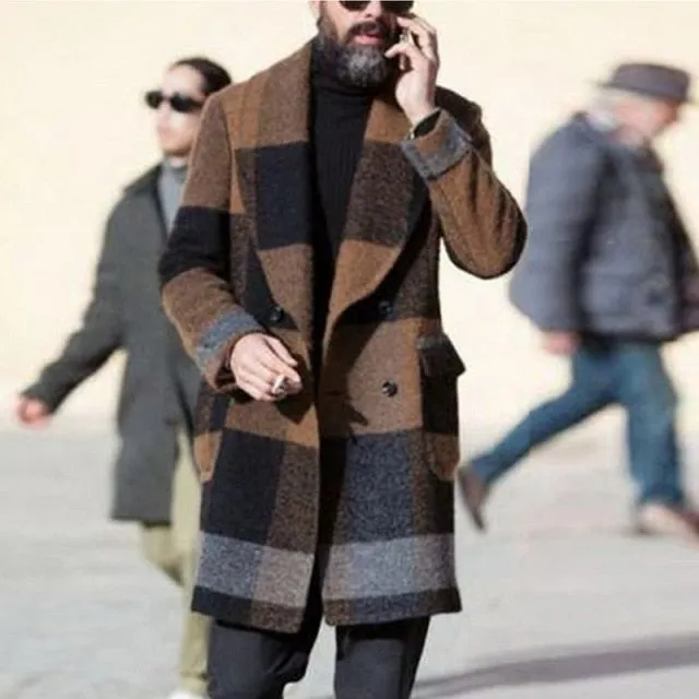 Men's Wool Plaid Overcoat