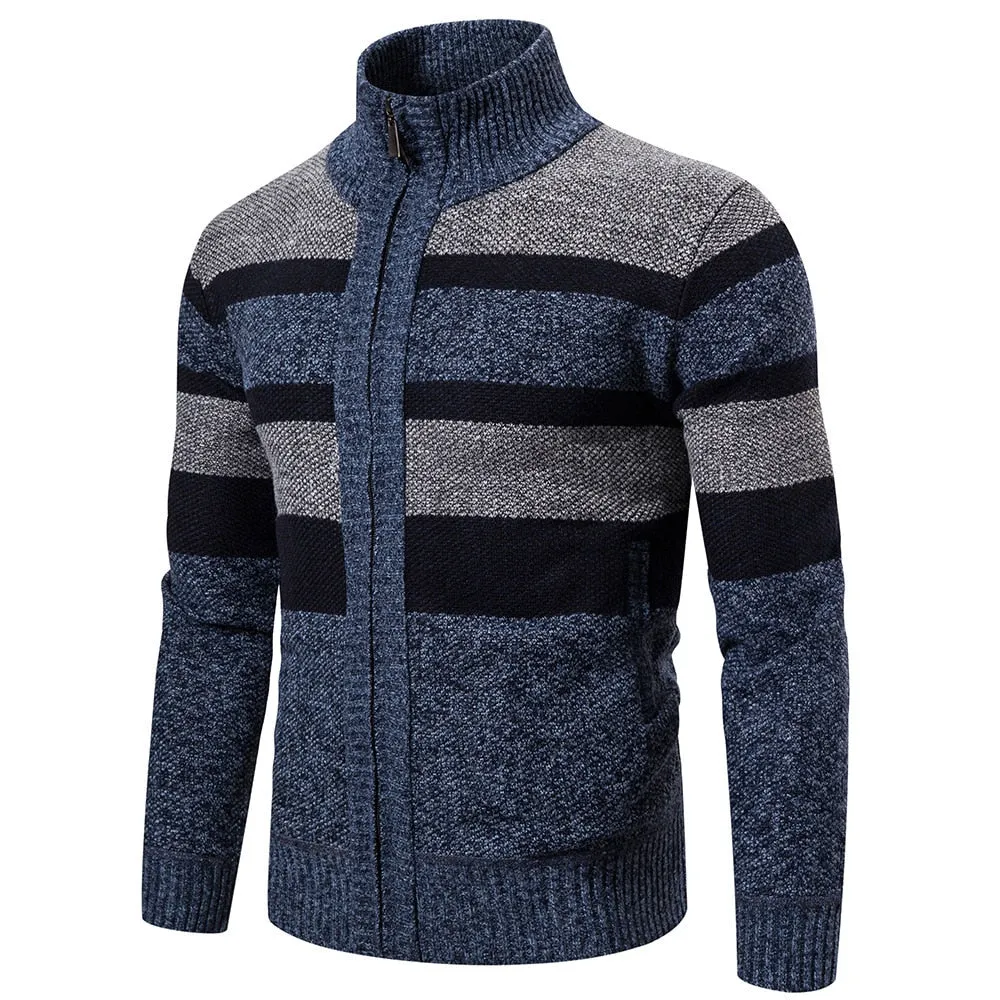 New Autumn Winter Cardigan Men Sweaters Jackets Coats Fashion Striped Knitted Cardigan Slim Fit Sweaters Coat Mens Clothing