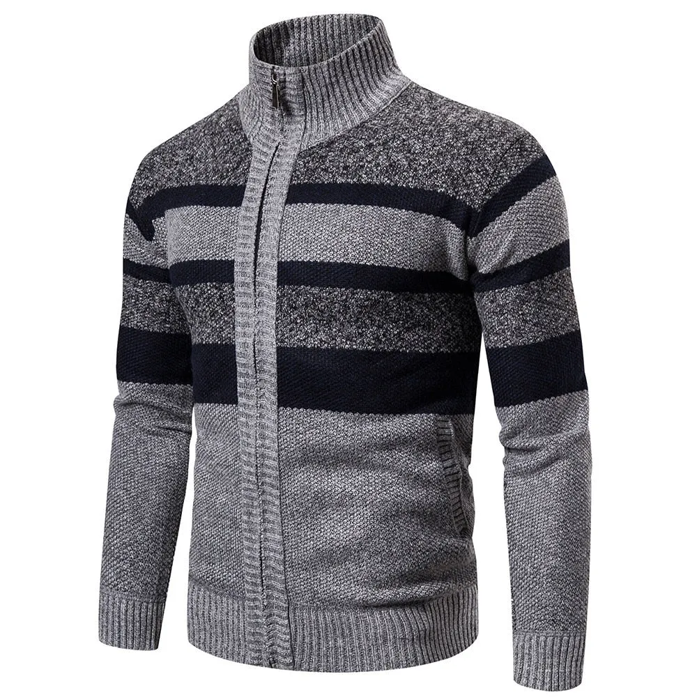 New Autumn Winter Cardigan Men Sweaters Jackets Coats Fashion Striped Knitted Cardigan Slim Fit Sweaters Coat Mens Clothing