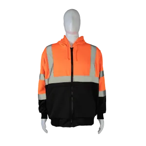 OBHSW-C3 ANSI Class 3 High-Vis Orange/Black Bottom Two Tone 16 OZ. Thermal Lined Zip-Up Hoodie