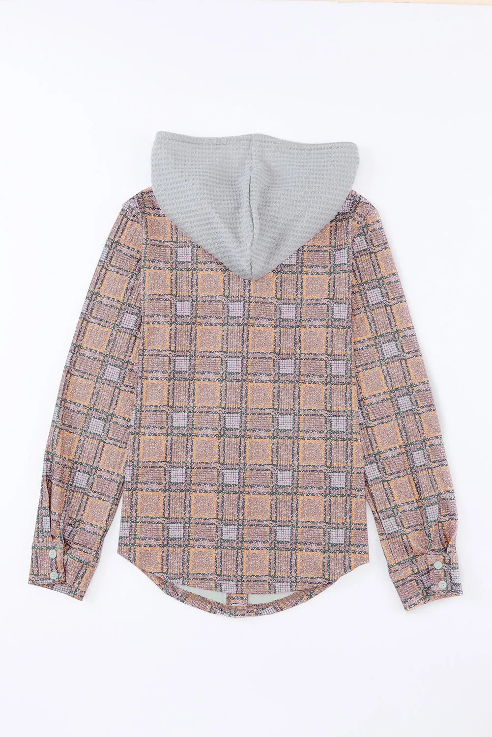 Plaid Hooded Drawstring Shacket