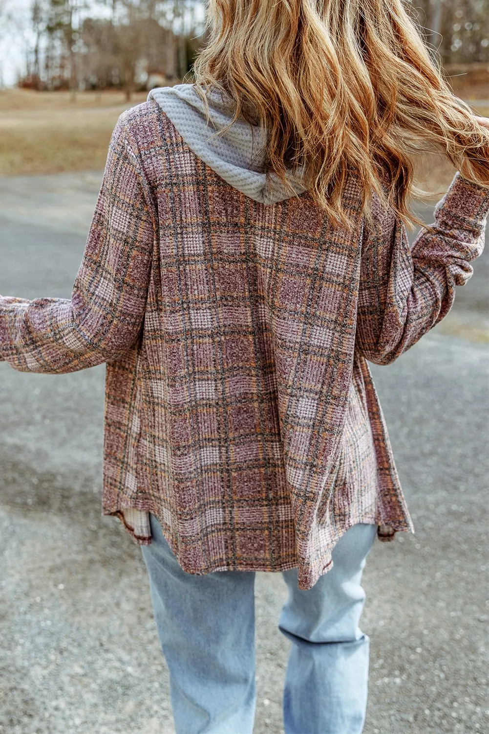 Plaid Hooded Drawstring Shacket