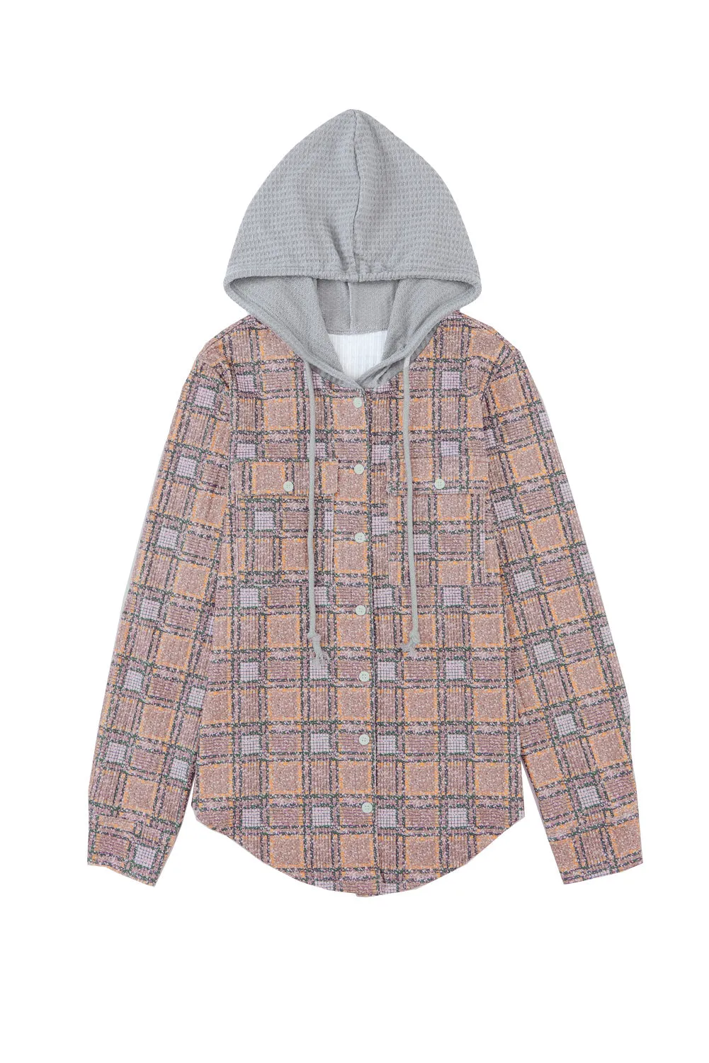 Plaid Hooded Drawstring Shacket