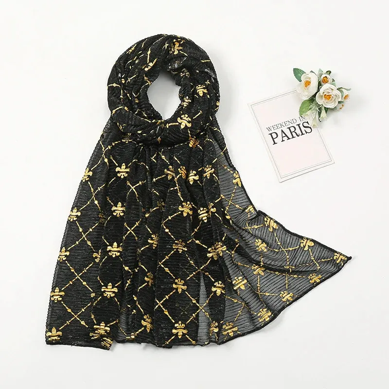 Solid Bubble Chiffon Gold Shimmer Crinkle Hijabs Scarf