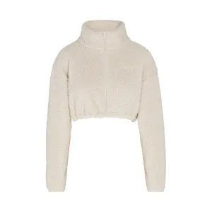 TEDDY ZIP UP CROP JACKET | BONE