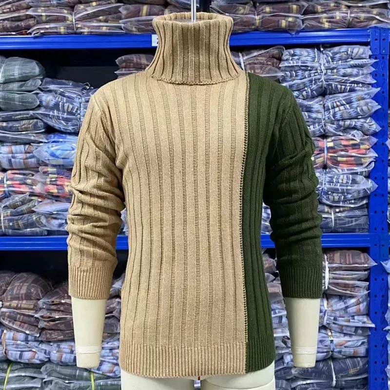 WIAOFELLAS  -  Men Slim Turtlenecks Sweaters Men Winter Long Sleeve Warm Knitting Sweaters Classic Stitching Color Casual MaleBottoming Shirt