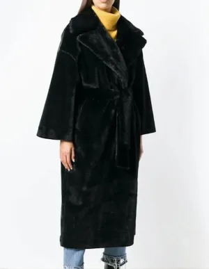 Womens Faux Fur Belted Trench Coat