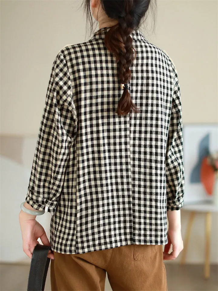 Women's Trendy Casual Plaid Notched Lapel Long Sleeve Blazer